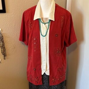 Layer-Look Russet Embroidered blouse size 12
